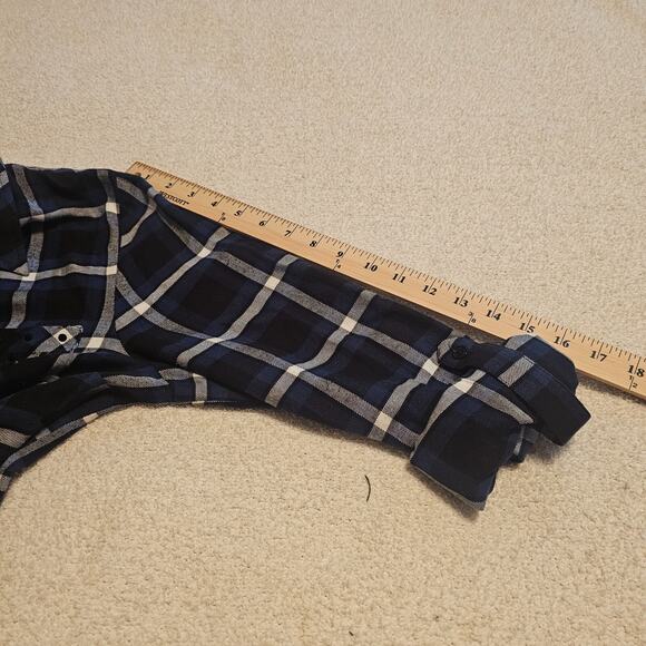 Michael Michael Kors Plaid Button Front Shirt Studded Pockets Blue Black Large - Picture 10 of 10